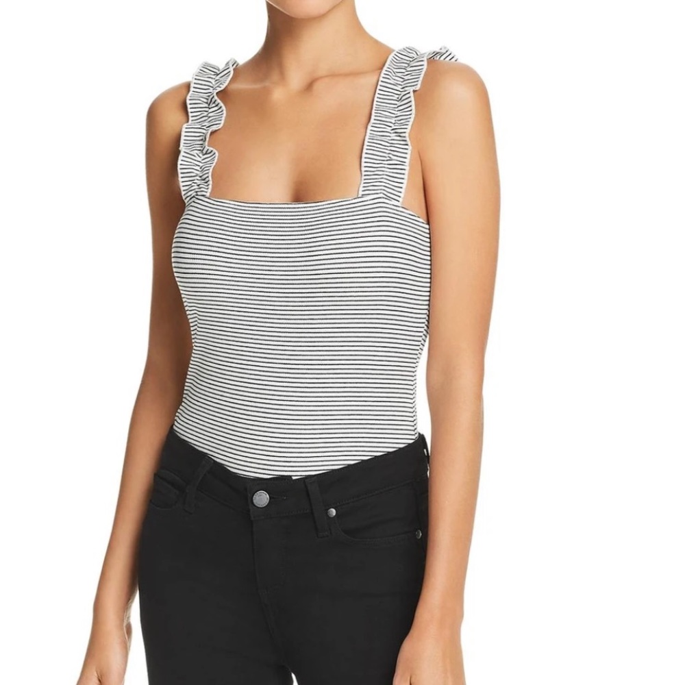 Little Black Bodysuit Striped Ruffled-Strap Bodysuit